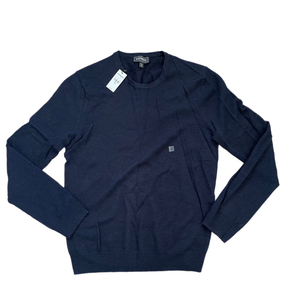 Express Men’s merino wool navy crewneck pullover sweater NWT